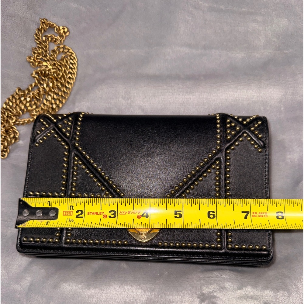 Dior Diorama Wallet on‎ Chain Black Studded Leather Gold Hardware With COA - Picture 12 of 15